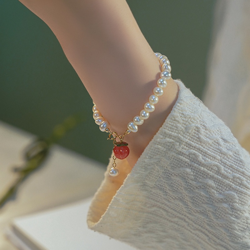 We Flower Gelang Rantai Manik-Manik Mutiara Permata Kelinci Peach Gaya Vintage Untuk Wanita