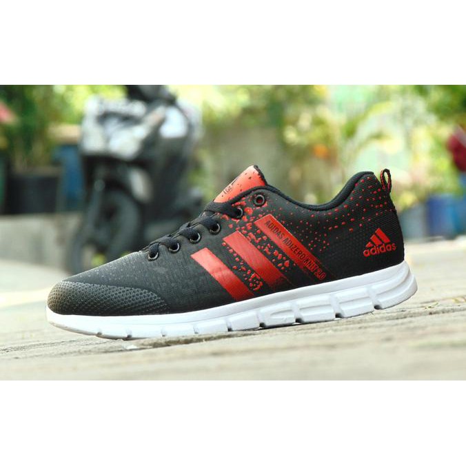 (READY) Sepatu Adidas Adizero Knit 2.0 Hitam Merah Sport Casual Pria Wanita .,.,.
