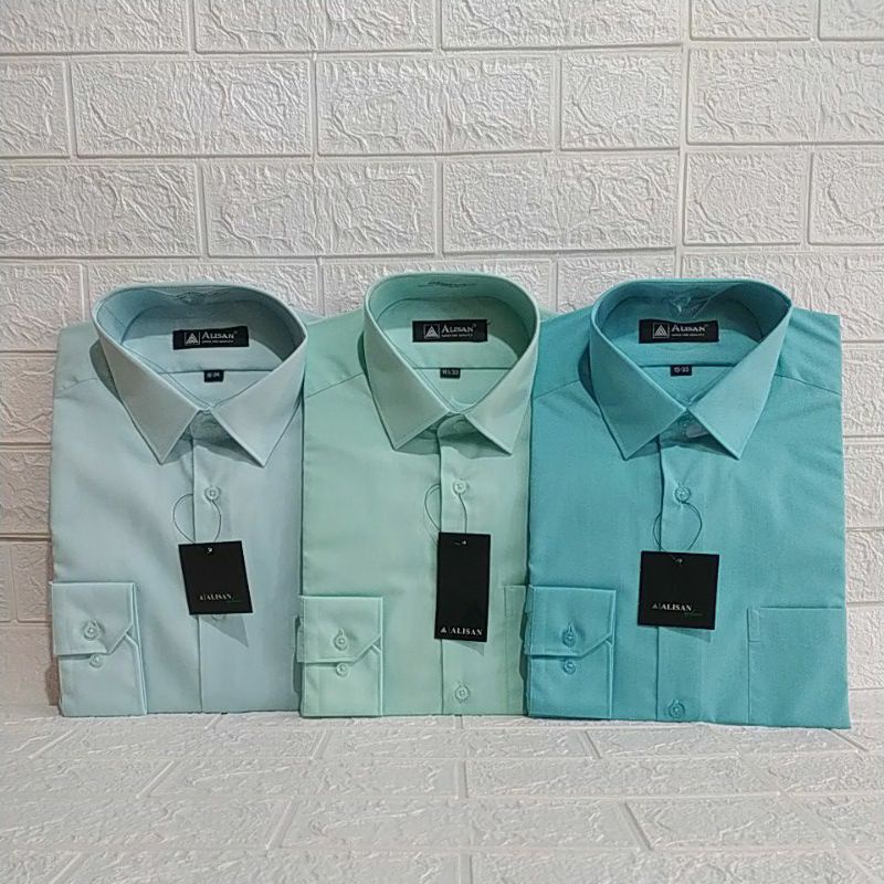 Kemeja Alisan Polos Hijau Panjang Reguler