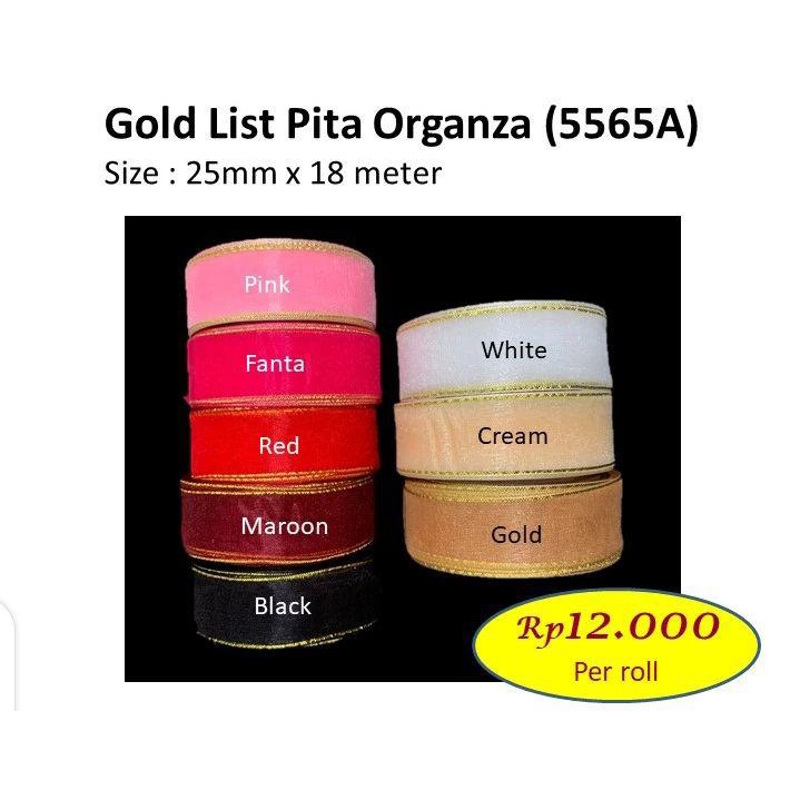 

Gold list pita organza - pita bunga - pita kado - barang florist 5565A