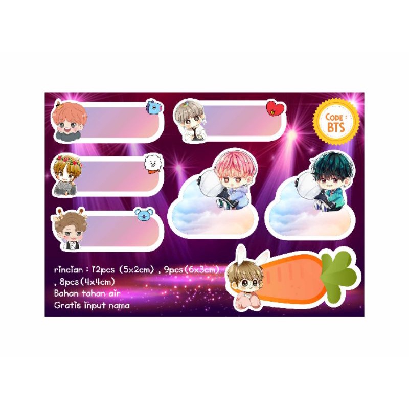 

STICKER LABEL NAMA CUSTOM character BTS KAWAII