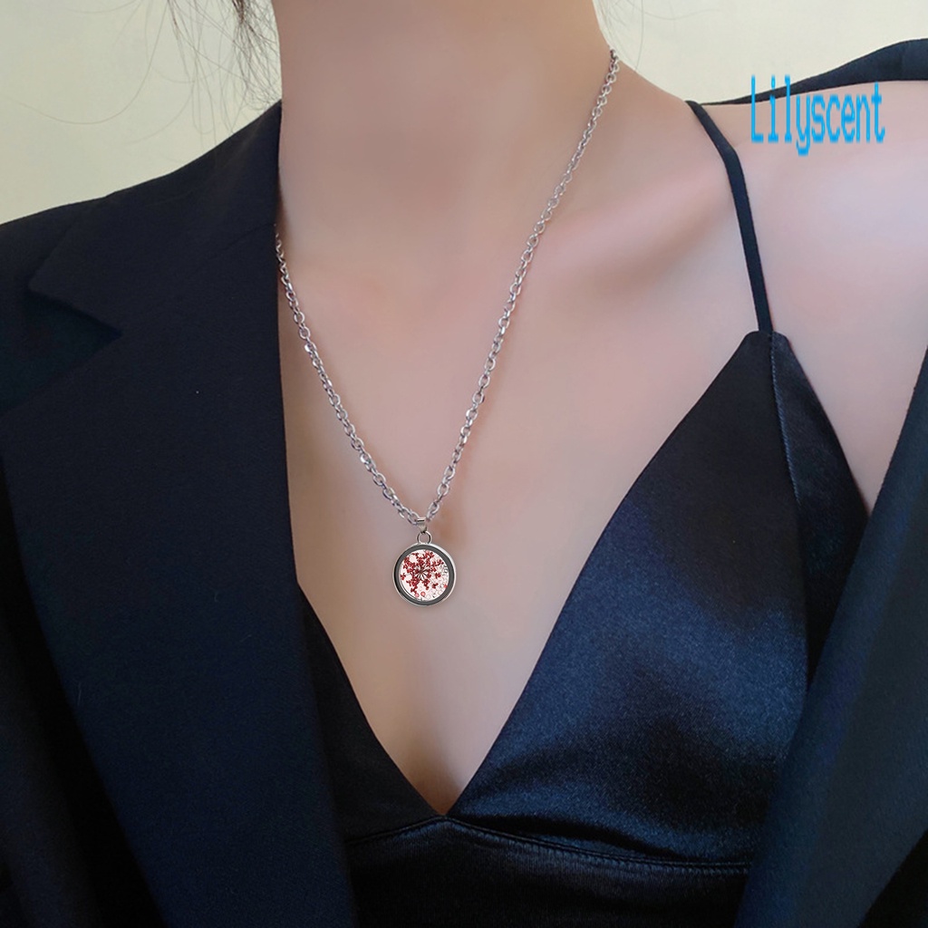 Lily Kalung Rantai Adjust Dengan Liontin Bulat Motif Bunga Kering Untuk Wanita / Pesta Pernikahan