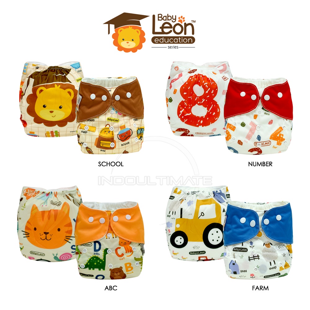 1PCS CLODI ONLY (Tanpa Insert) BABY LEON Clodi REGULER Seri Edukasi Baby Popok Kain Bayi CB-733 Cloth diaper Popok Kain Cuci Ulang Bayi Celana Popok Cloth Diapers Daya Serap Tinggi