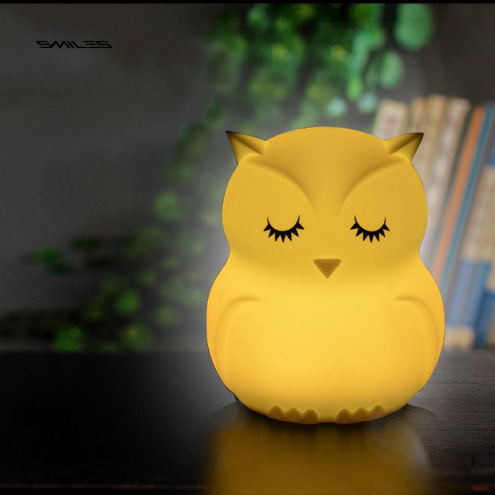 Lampu Tidur Led Bentuk Burung Hantu Kartun 7 Warna Bahan Silikon