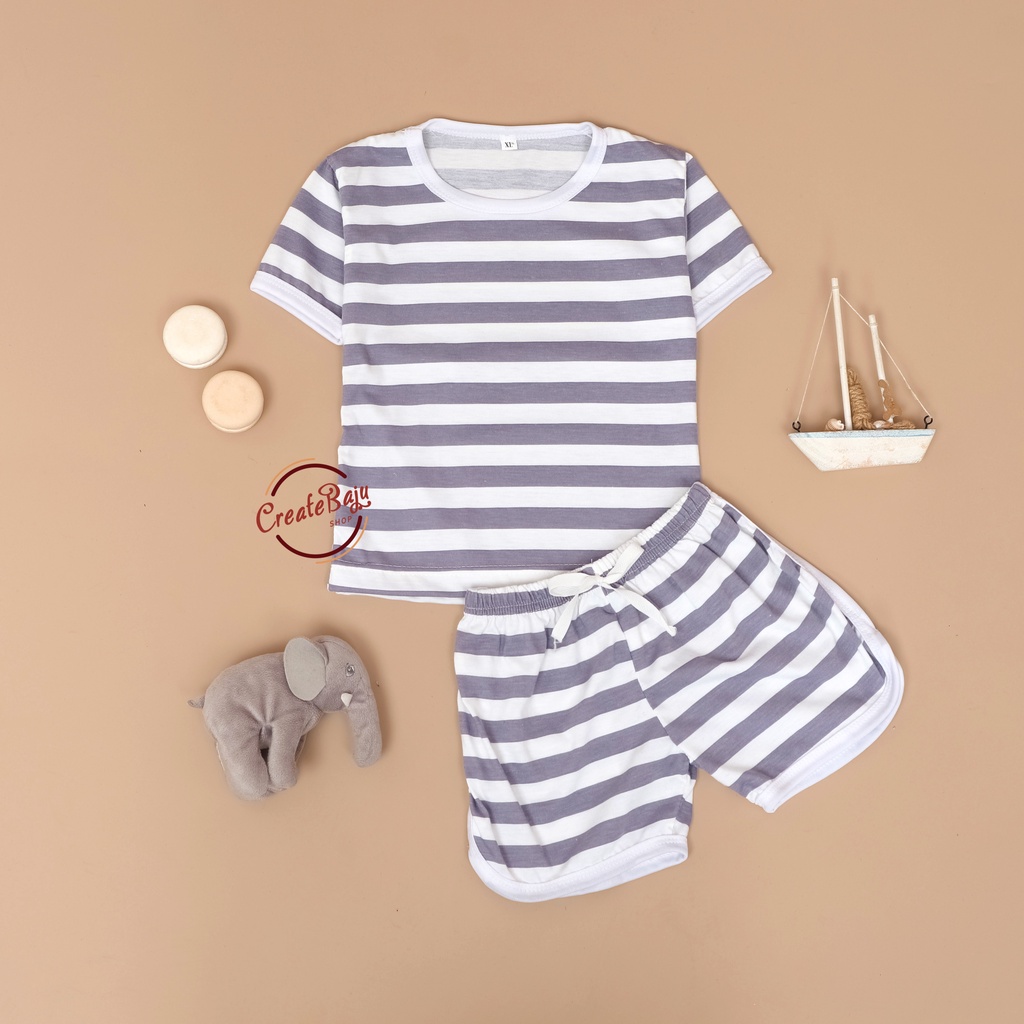 SETELAN ANAK MOTIF SALUR ABU SETELAN ANAK POLOS UNISEX LENGAN PENDEK