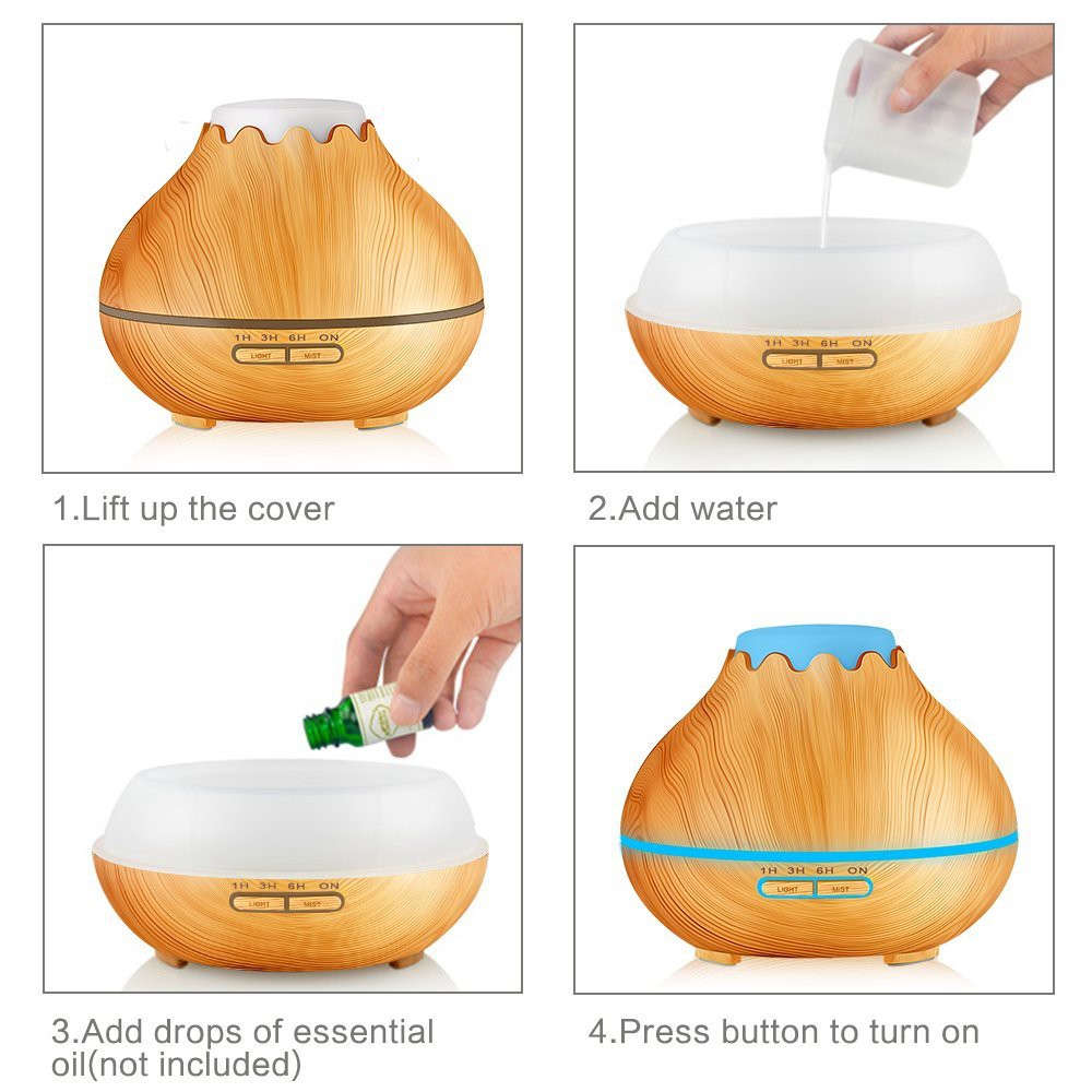 H05 - Essential Oil Aromatherapy Diffuser Ultrasonic Cool Mist Aroma Humidifier 7 Colors 400ML