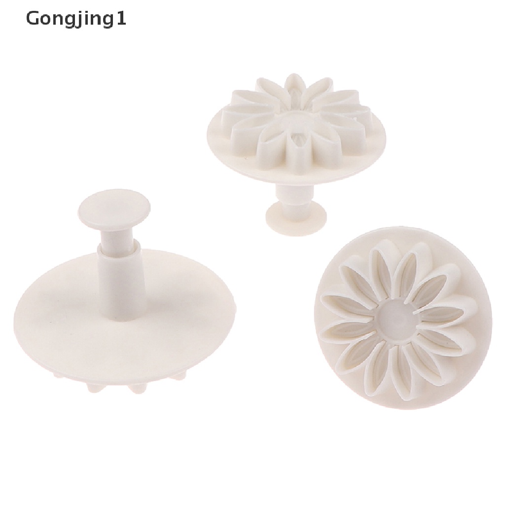 Gongjing1 3PCS / Set Cetakan Fondant Bentuk Bunga Matahari / Daisy Bahan Plastik Untuk Dekorasi Kue