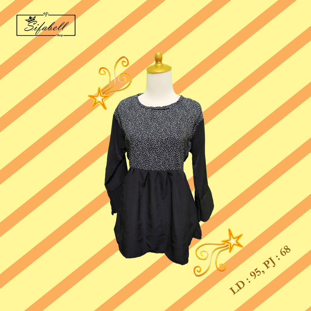 Blouse Atasan Wanita Lengan Panjang 2 Tone