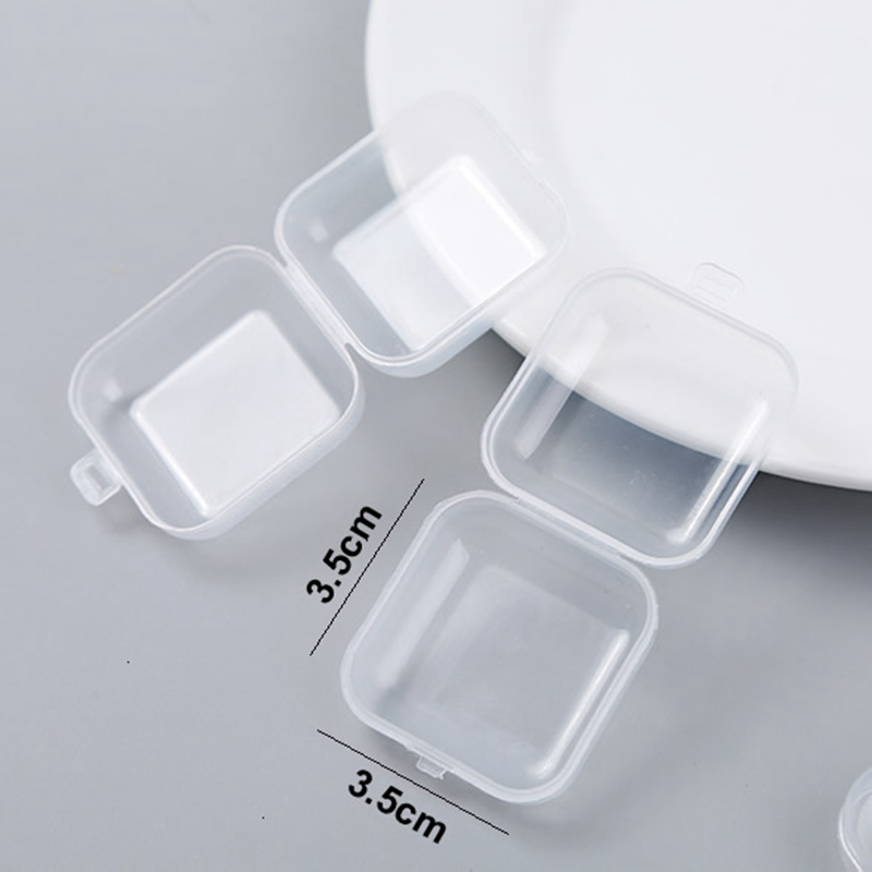 [Ready Stock ] 3.5*3.5cm Mini Portable Plastic Transparent Storage Boxes/ Square Jewelry Earplug Earring Protection Organizer/ Multi-function Case Home Independent  Parts Box