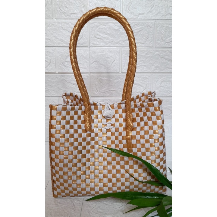 TAS ANYAMAN PLASTIK JALI / KOMBINASI WARNA / LISA BAG MOTIF