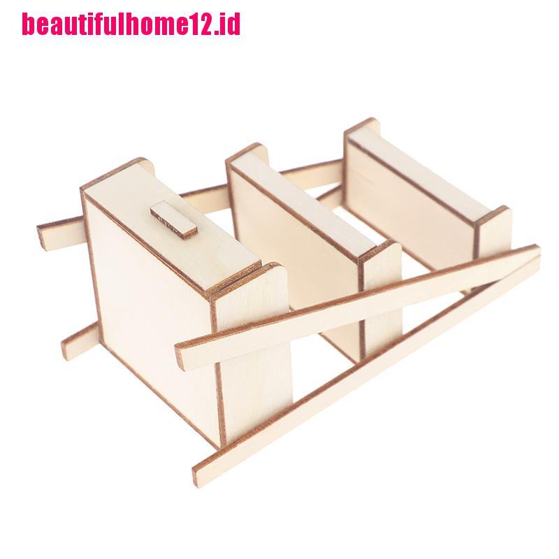 【beautifulhome12.id】1:12 Dollhouse Miniature Wood Shelf Flower Stand Doll House Furniture Model Toy