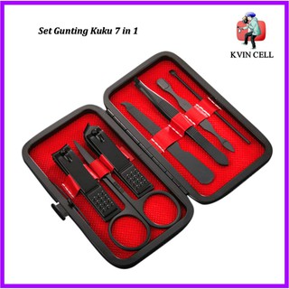 gunting kuku set stainless steel warna hitam manicure pedicure original bayi kucing cantengan miring murah 7 in 1 dompet motif