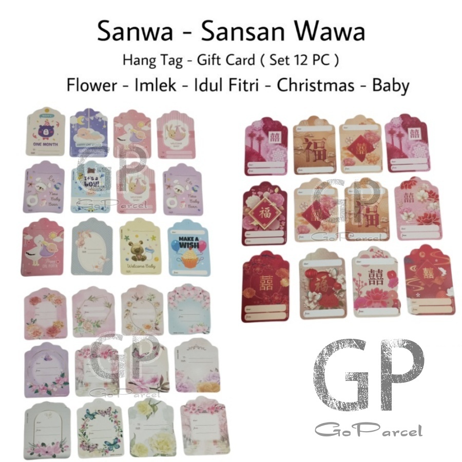 ( Lsn 12 Pc ) SANWA GIFT CARD - HANG TAG - BABY FLOWER HAPPY BIRTHDAY IDUL FITRI - GIFT TAG SANSAN WAWA / KARTU UCAPAN - GREETING CARD  / GIFT TAG HAMPERS PARCEL KARTU UCAPAN ULANG TAHUN FLORIST NEWBORN HBD LAHIR