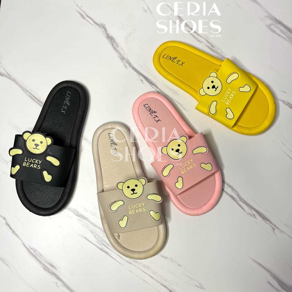 Sandal Slop Jelly Wanita Motif Lucky Bears Import Karet Elastis Empuk 2028