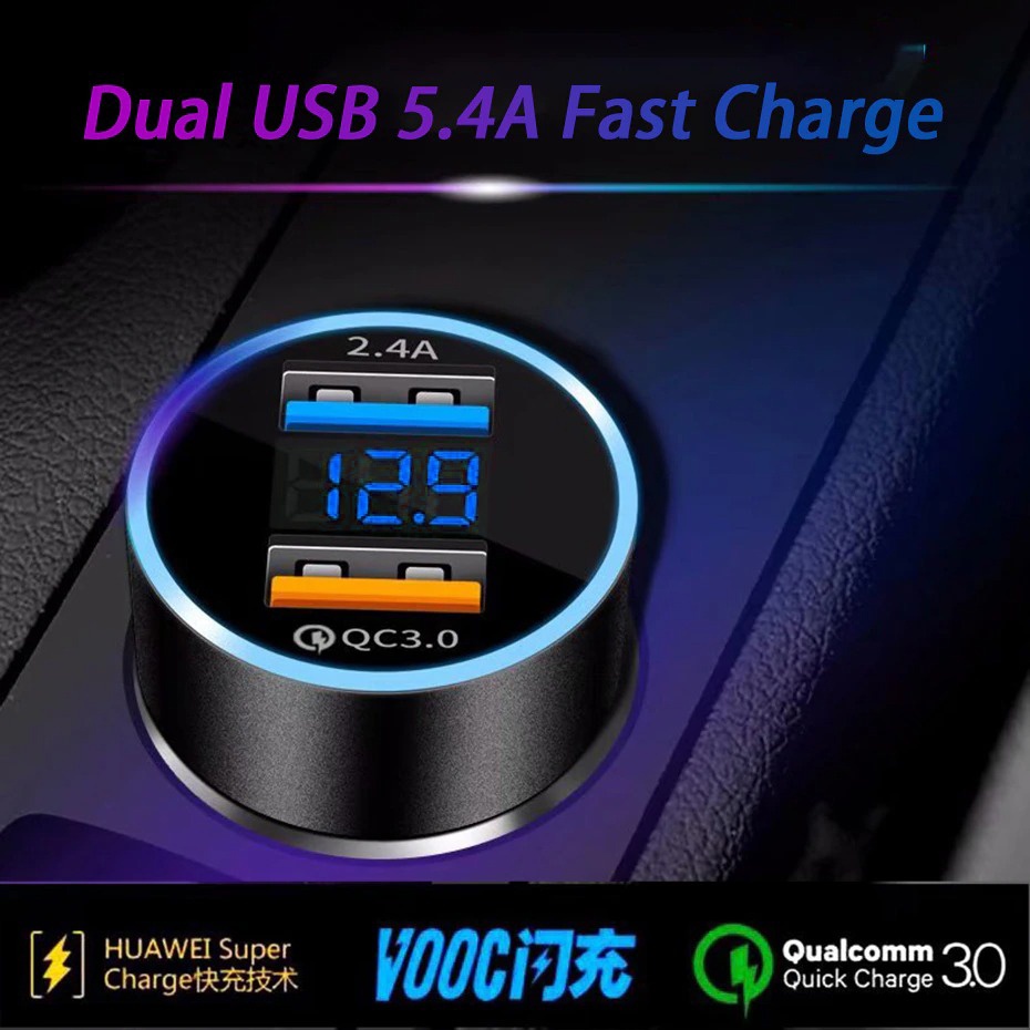 Car Charger Dual USB Port QC 3.0 2.4 A LCD Display