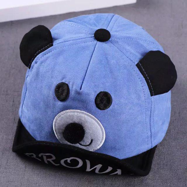 Topi anak bayi motif beruang lucu dengan bahan yang halus dan nyaman dipakai warna biru abu oren dan beige untuk anak usia 1tahun sampai 3 tahun topi baseball anak-Beruang Biru
