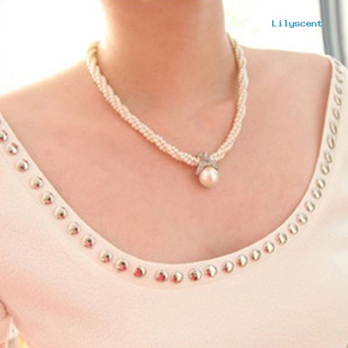 Kalung Choker Rantai Dengan Liontin Mutiara Imitasi Untuk Wanita