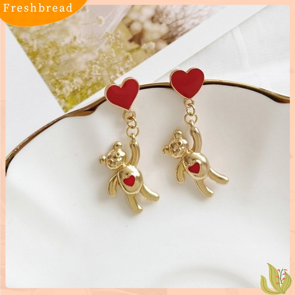 Fresh| Anting Tusuk Gantung Asimetris Desain Hati / Beruang / Balon Udara Untuk Wanita