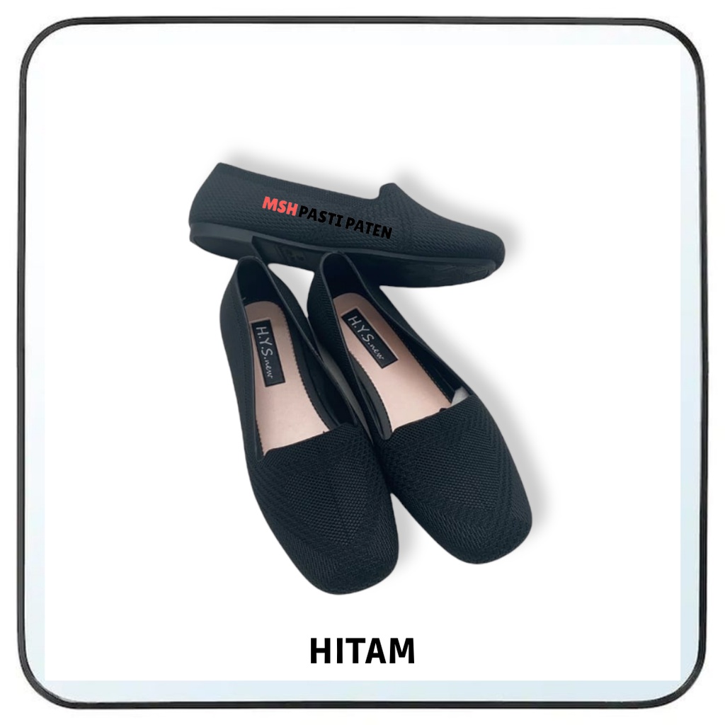 Flatshoes hitam wanita bahan karet ori hys nf 767 ukuran 36-41 Sepatu pantofel wanita