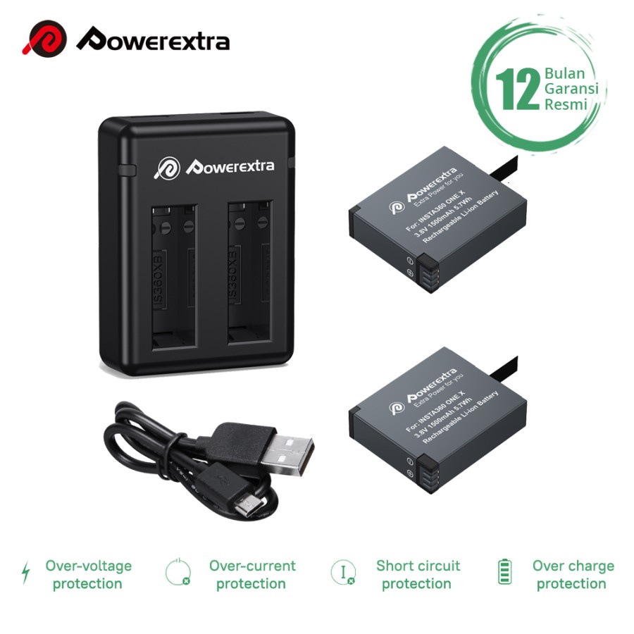 POWEREXTRA BATTERY INSTA 360 X 2 PACK WITH DUAL CHARGER FOR INSTAX 360