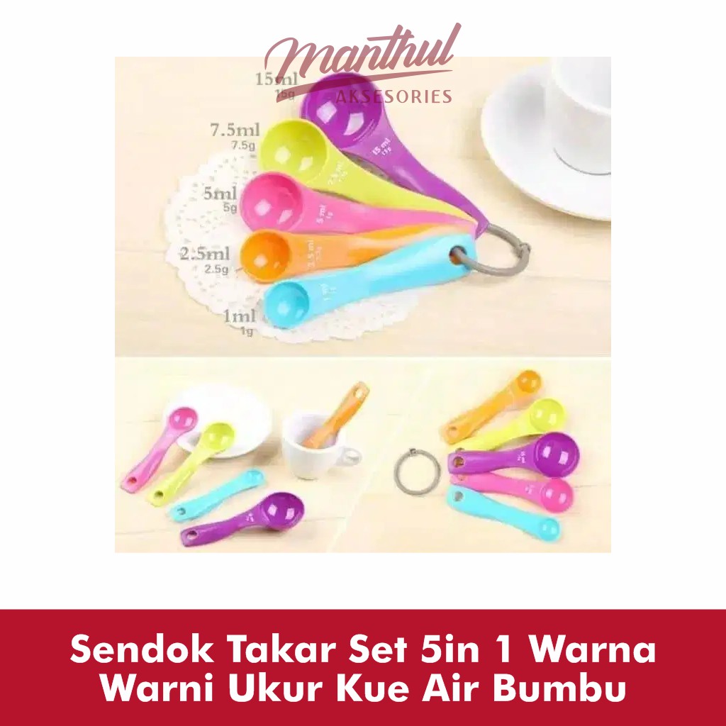 Sendok Takar Set 5in 1 Warna Warni Ukur Kue Air Bumbu