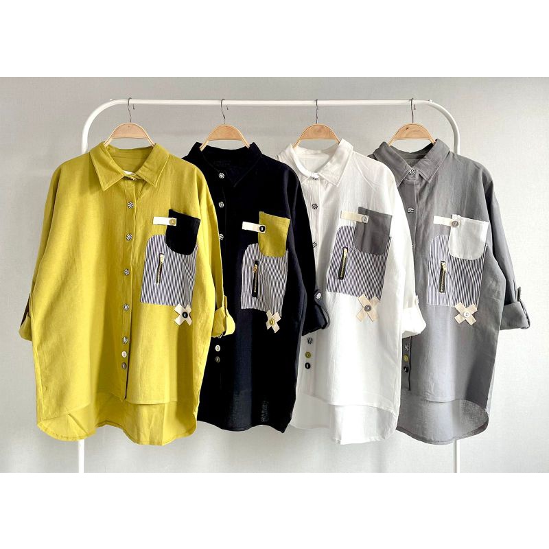 Atasan Kemeja Katun Linen Import Polos Zaman Now LuBaNa#704-3