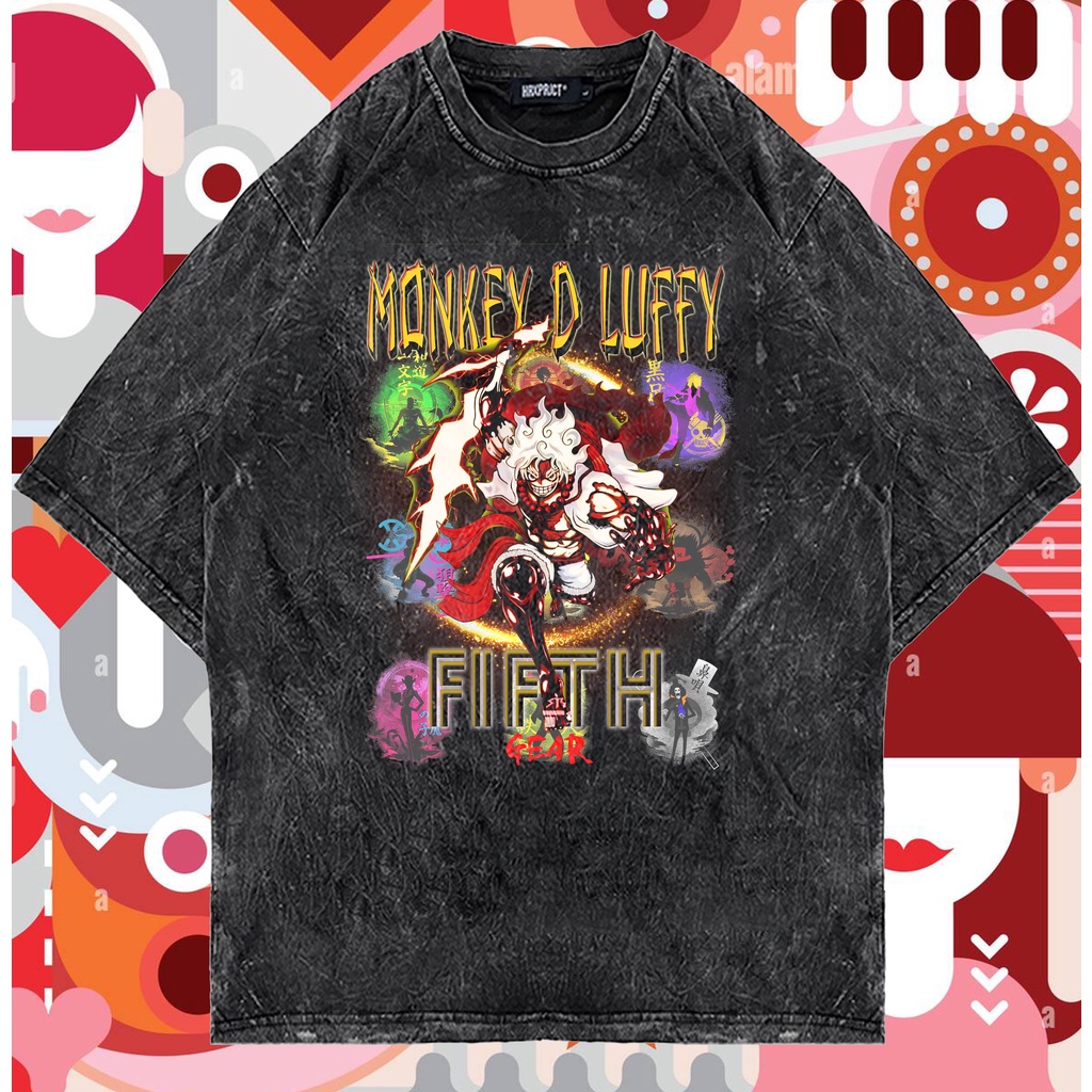kaos monkey d luffy gear 5 vintage washed tees
