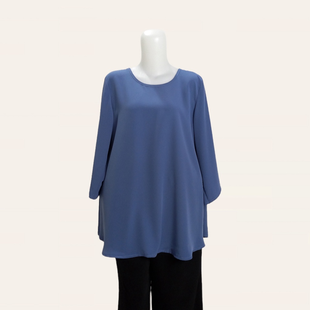 Baju Atasan Blouse Wanita Big Size Jumbo XL XXL 3L 4L 5L - Lengan Lurus 3/4-Faded Denim