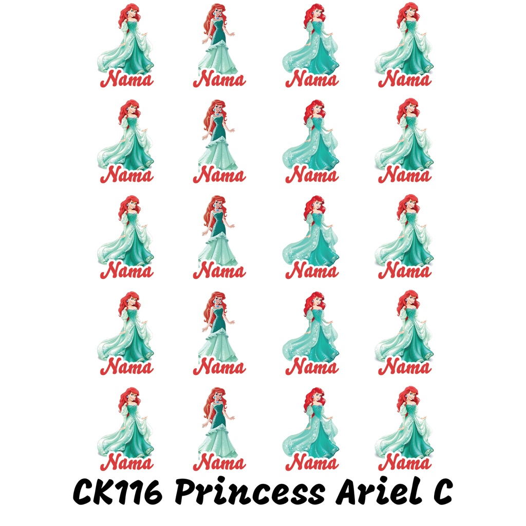 

Sticker Nama Cutting Label Waterproof Tahan Air Princess Ariel C CK116