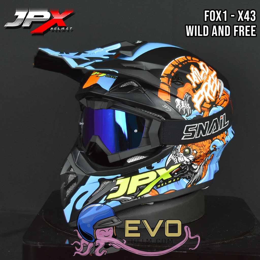 HELM JPX X43 BLACK DOFF CROSS_FOX1 + GOOGLE SNAIL (ONGKIR 2 KG) HELM JPX X43 WILD AND FREE HELM CROSS