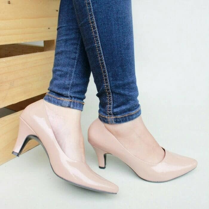 SEPATU WANITA HIGH HEELS PANTOFEL 7CM MOCCA