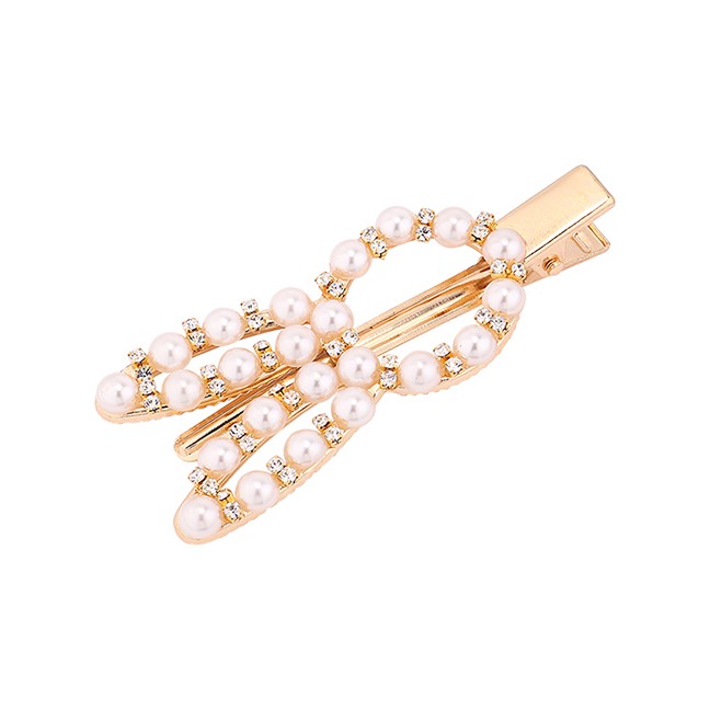 LRC Jepit Rambut Fashion Gold Diamond Pearl Hair Clip Y6145X