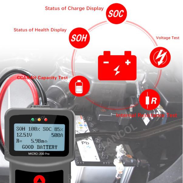 Alat Tester Aki Mobil dan Motor Micro-200 Battery Tester Analyzer Lancol Micro 200 PRO Original