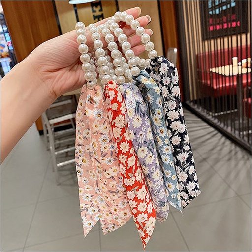 Ikat Rambut Mutiara Korea Aksesoris Syal Pita