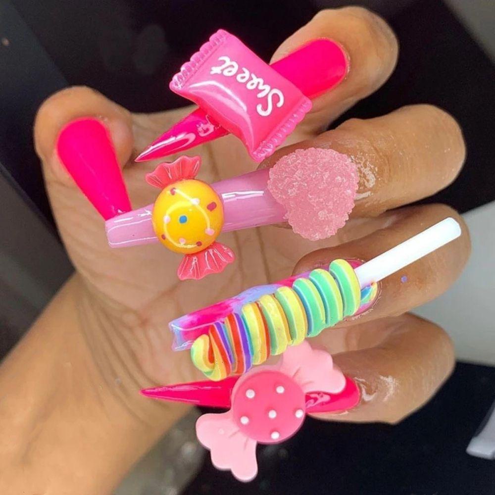 AUGUSTINA Agustin 3D Dekorasi Nail Art Kawaii Ukuran Campur Resin Permen Akrilik DIY Ornamen Nail Art Perhiasan