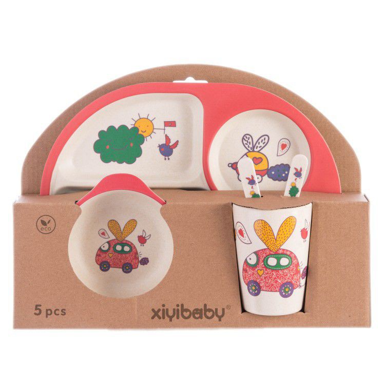 Bamboo Fiber Feeding kids Set Peralatan makan bayi Piring anak persegi / piring bamboo bambu