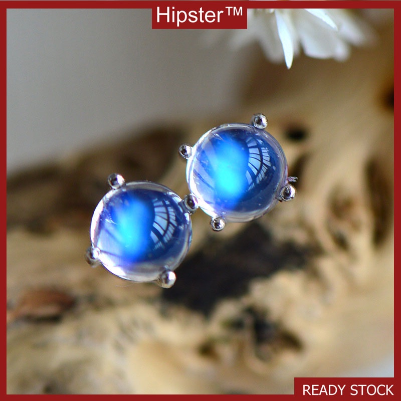 New Creative Simple Temperament Inlaid Moonstone Stud Earrings