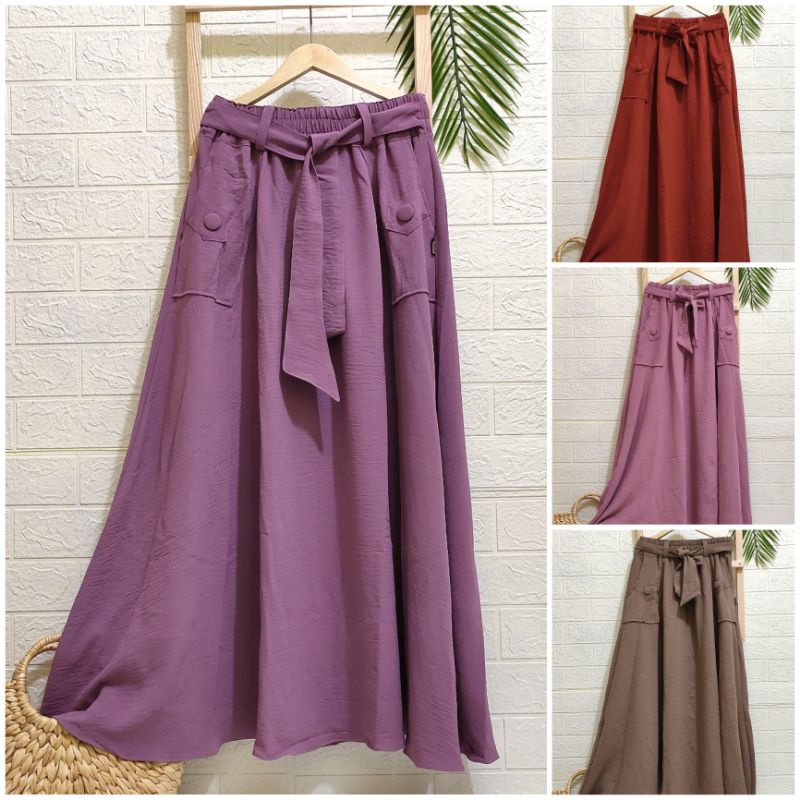 Rok payung lebar keliling 4M bahan crinkle/rok kerja kuliah/rok panjang cringkle mayung/rok syari