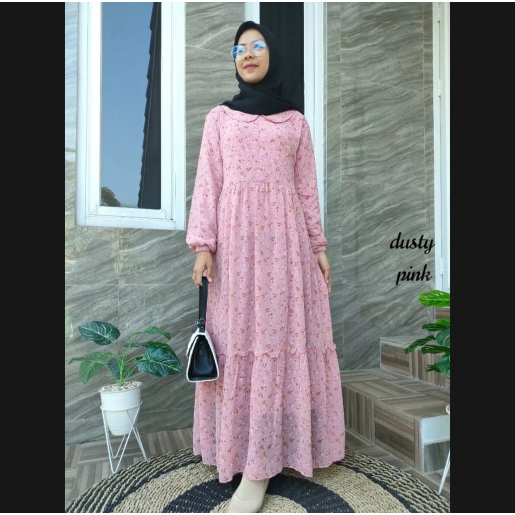 CLAIRE MIDI DRESS BAHAN CERUTY BABYDOLL DAPAT GAMIS WANITA ( TIDAK TERMASUK HIJAB ) RESLETING DEPAN 