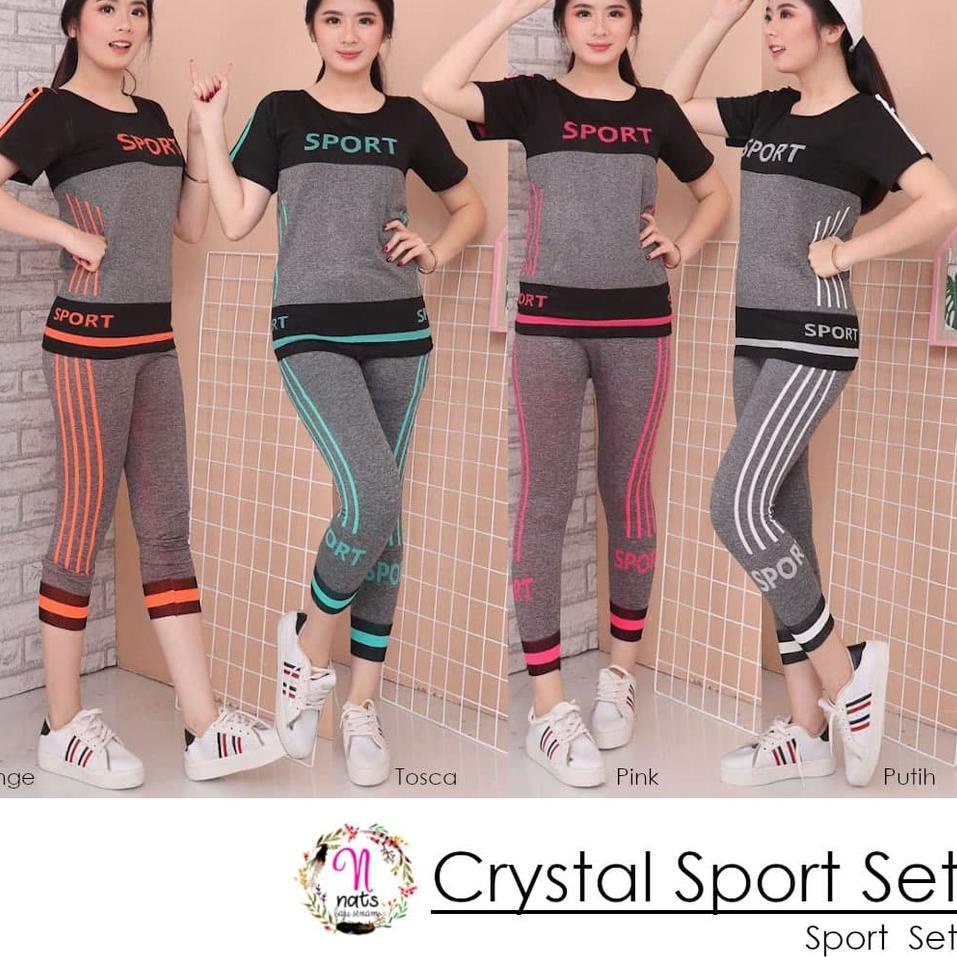 Modern.. Crystal Sport SET / Setelan Baju senam Import / Baju Olahraga Yoga Fitness Wanita
