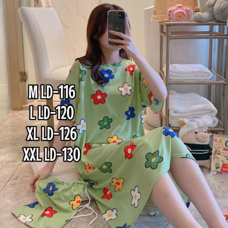 New Daster Jumbo Piyama Murah Import Piyama Import Wanita Daster Wanita Sleepwear Import free pouch-7