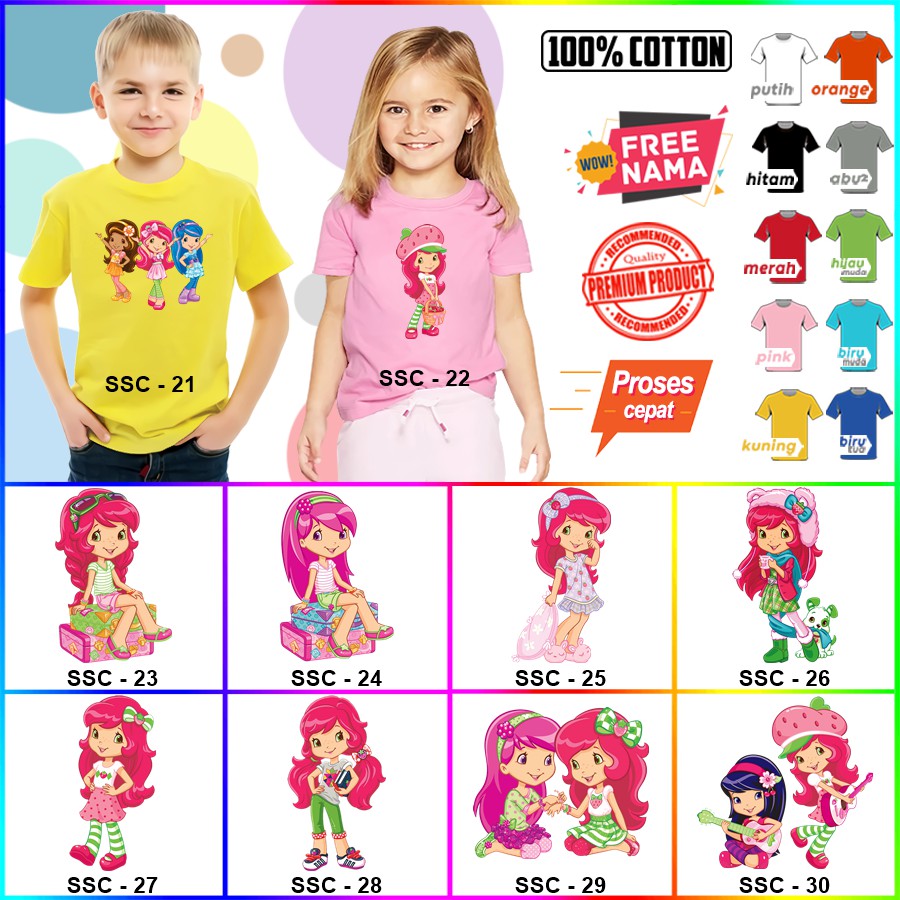 Baju Kaos ANAK DAN DEWASA STRAWBERRY SHORTCAKE COUPLE (FREE NAMA)