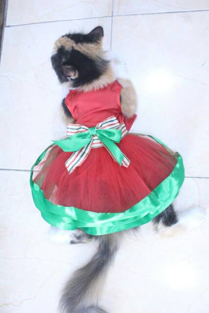 Dress tile untuk kucing dan anjing edisi natal 2019 / baju kucing murah size S-XL