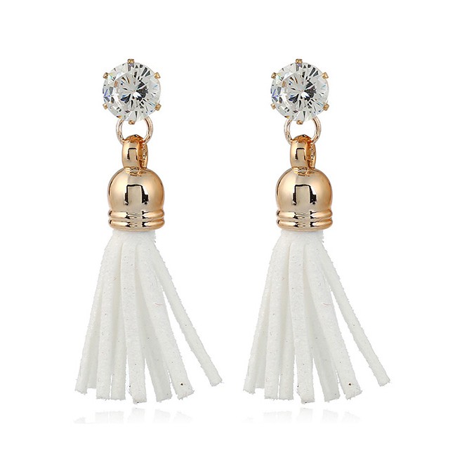 LRC Anting Tusuk Trendy Diamond&amp;tassel Decorated Pure Color Simple Earrings