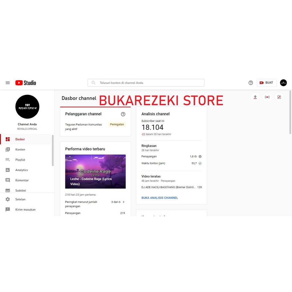 [SOLD] Akun Youtube Monetisasi Termurah Subs 18rb Belum monet konten musik