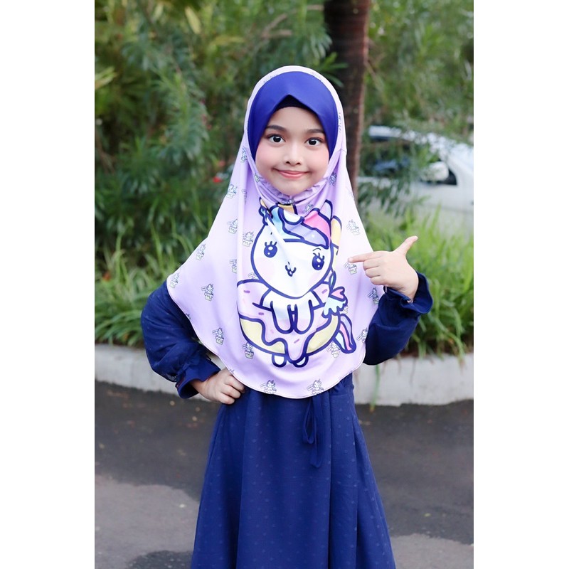 BERGO HIJAB INSTANT ANAK MOTIF UNICORN CAKE , HIJAB ANAK KARAKTER LUCU