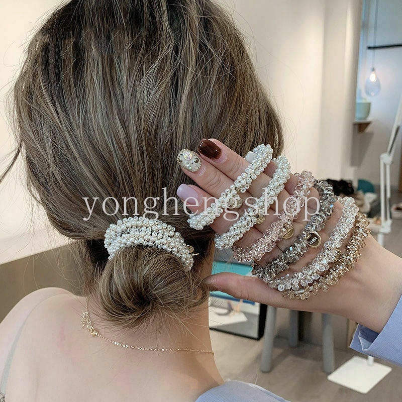 Ikat Rambut Tali Elastis Hias Mutiara Imitasi Gaya Retro Untuk Wanita