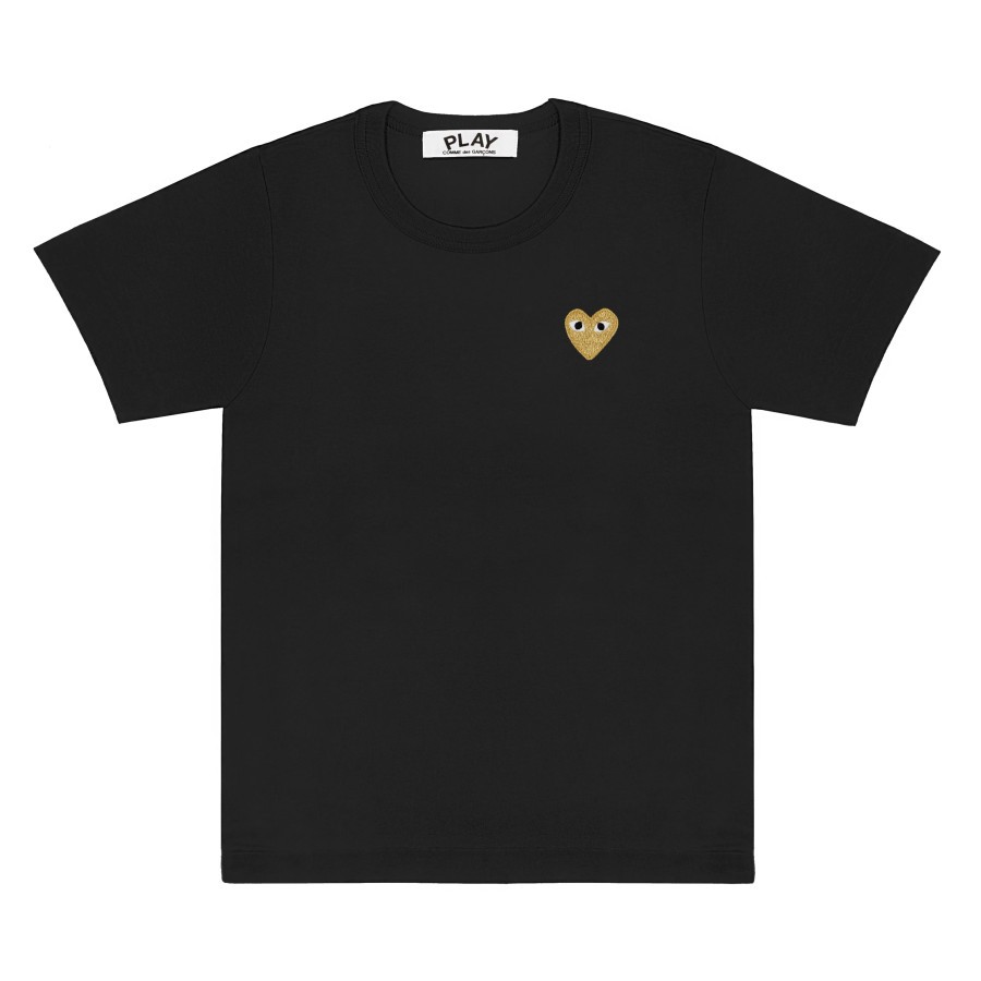 CDG Women Gold Emblem Tee Black 100% Authentic