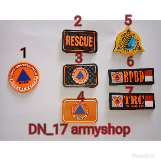 Patch Rubber/Logo BPBD, Rescue, TRC Indonesia