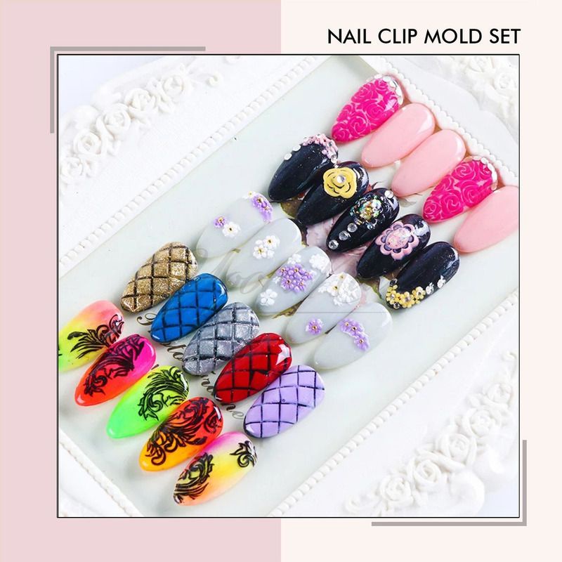 Nail clip mold set 3pcs mold silicone nail art clips nail art cetakan